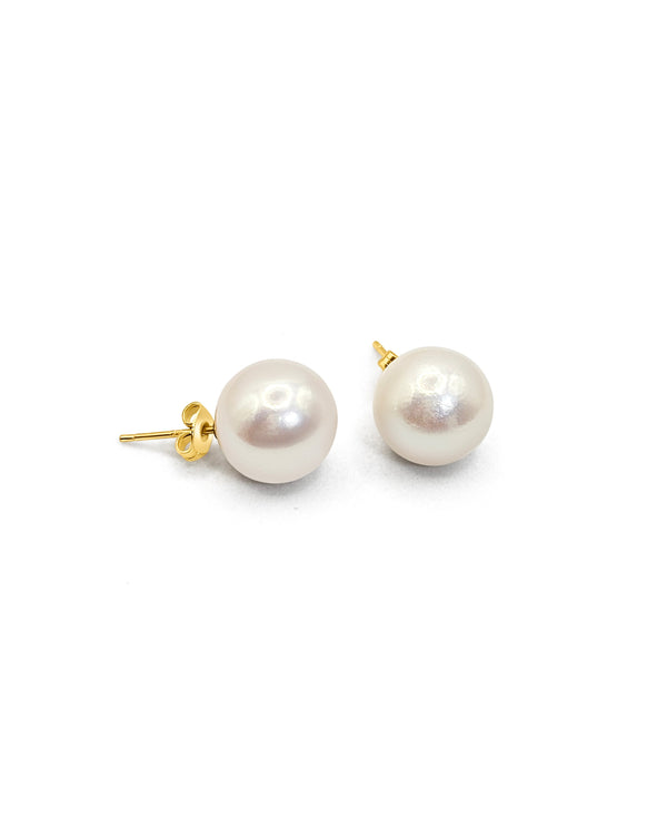 AAA 13mm South China Sea Round White Pearl Stud Earrings