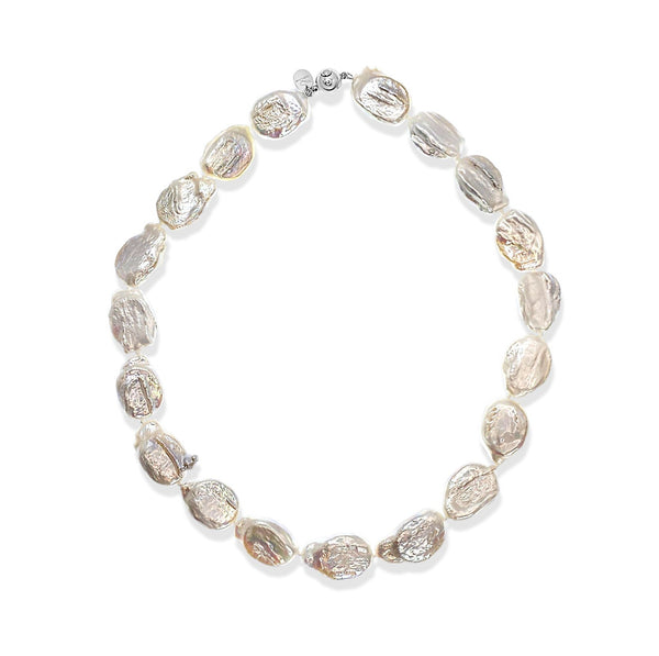 Natural Coin Freshwater 17-18mm Pearl Choker Necklace - White