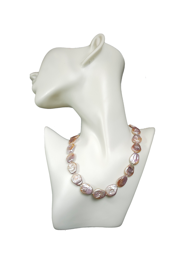 Natural Coin Freshwater 17-18mm Pearl Choker Necklace - Purple