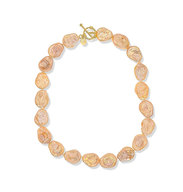 Natural Coin Freshwater 17-18mm Pearl Choker Necklace - Peach
