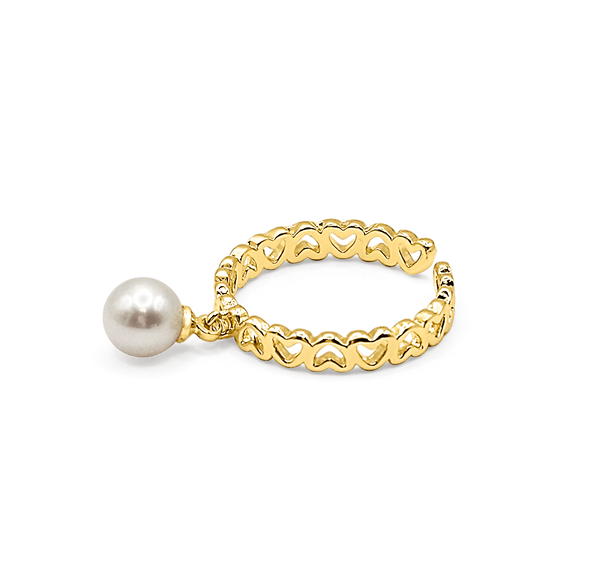Open Design 18k Gold Plated Love Ring with Freshwater Pearl