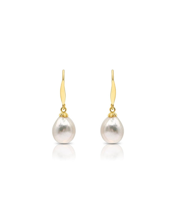 AAA 12 x 11 mm Natural South China Sea White Baroque Pearl Dangling Earrings