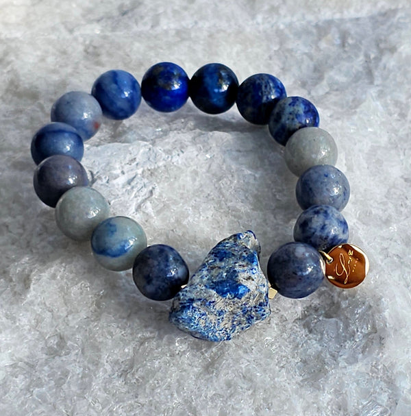 12mm Natural Lapis Lazuli Beads Bracelet with Rough Lapis Lazuli Stone 1