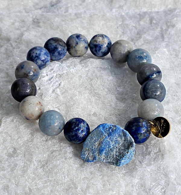 12mm Natural Lapis Lazuli Beads Bracelet with Rough Lapis Lazuli Stone 2