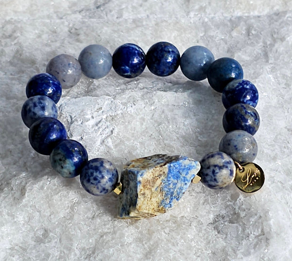 12mm Natural Lapis Lazuli Beads Bracelet with Rough Lapis Lazuli Stone 3