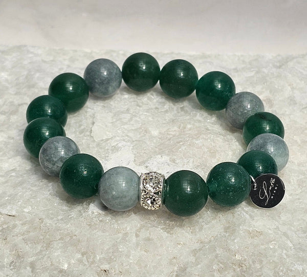 12mm Natural Dark Green Jade & Labradorite Stone Bracelet