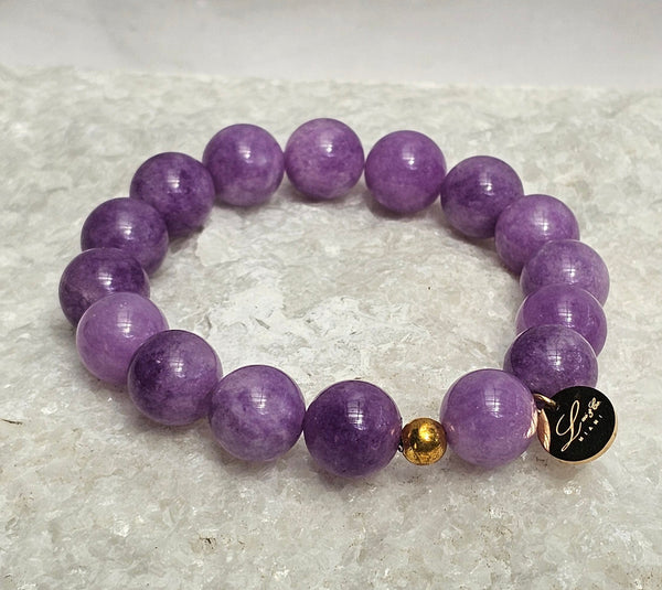 12mm Natural Purple Jade Stone Bracelet