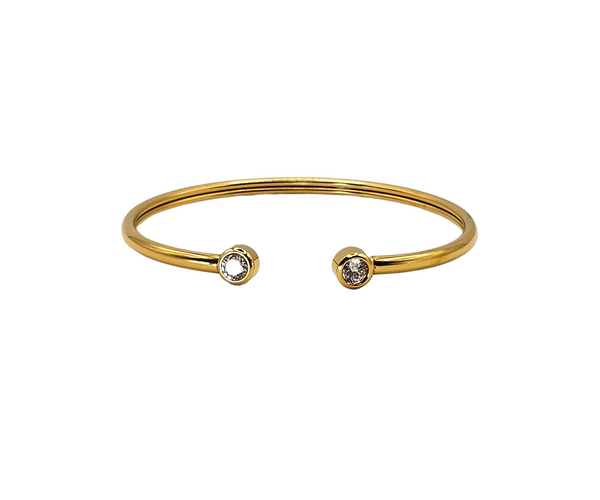 Dainty 18k Yellow Gold Ion Plated Bilateral Rhinestones Bangles - Gold/Silver/Rose Gold