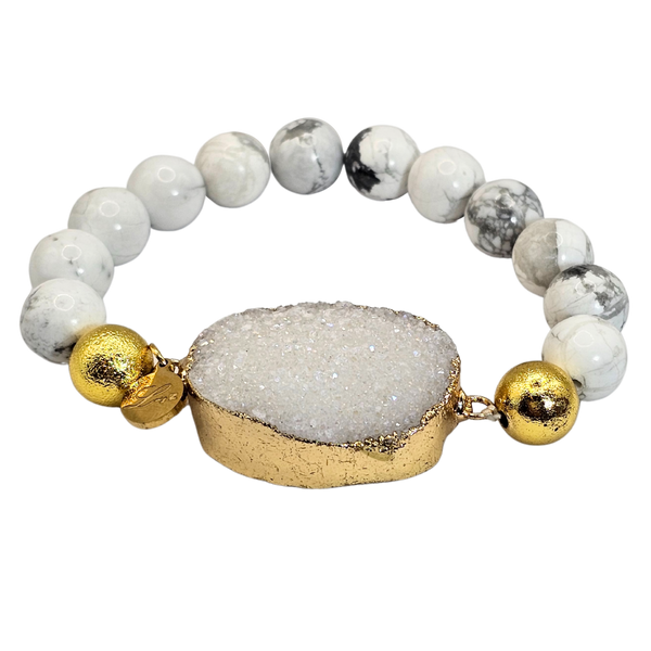 10mm Natural Agate Stone Bracelet with Druzy Stone