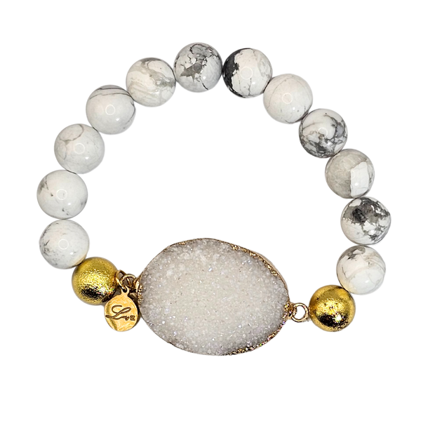 10mm Natural Agate Stone Bracelet with Druzy Stone