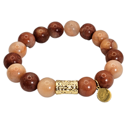 10mm Natural Peach Moonstone Bracelet with Gold Bar