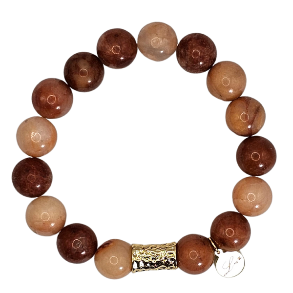 10mm Natural Peach Moonstone Bracelet with Gold Bar