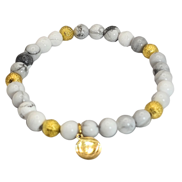 6mm Howlite & Gold Beads Bracelet