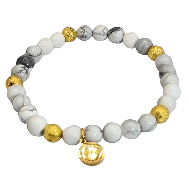 6mm Howlite & Gold Beads Bracelet