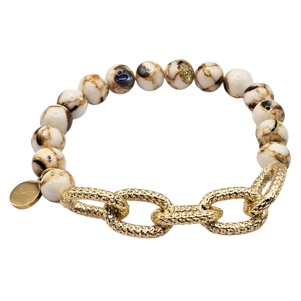 Big Gold Alloy Chain with Natural Jasper Stone Beads Bracelet
