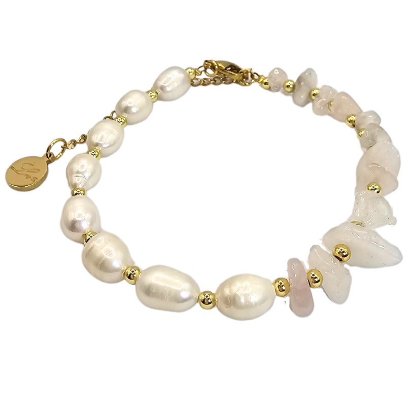 Dainty Baroque Freshwater Pearl With Quartz Crystal Stone Bracelet