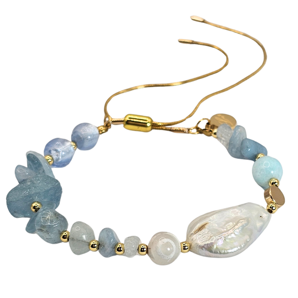 Freshwater Baroque Pearl with Irregular Natural Stone Bracelet