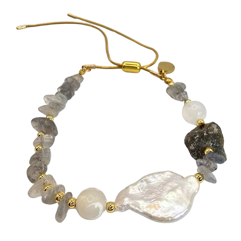 Freshwater Baroque Pearl with Irregular Natural Stone Bracelet