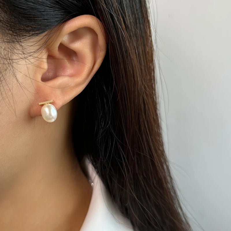 Chloe 14k Gold Plated Freshwater Pearl Stud Earrings