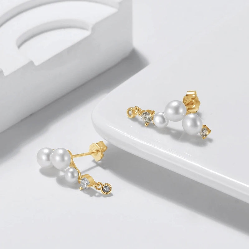 Karylle 14k Gold Plated Cubic Zirconia Freshwater Pearl Ear Crawler Earrings