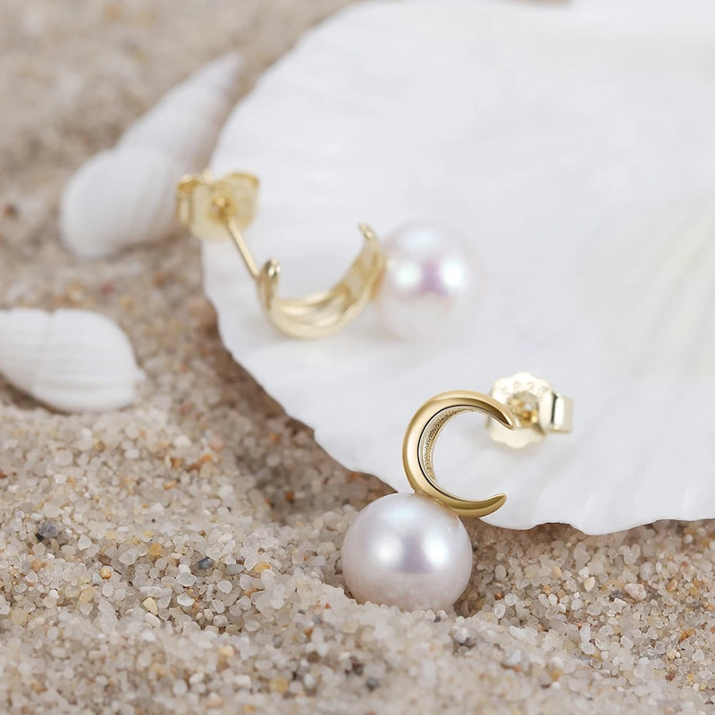 Kei 14k Gold Plated Freshwater Pearl Moon Shaped Earrings