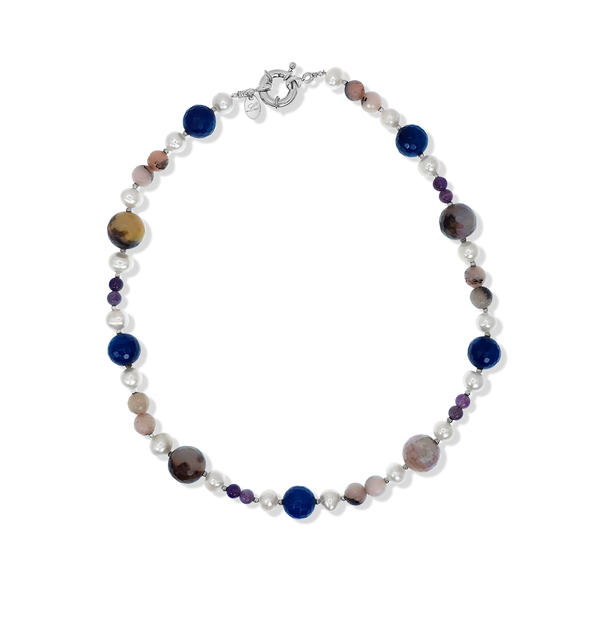 Multi-Color Freshwater Pearls & Gemstone Beads Choker Necklace