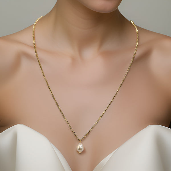 Dainty 18k Gold Filled Baroque Freshwater Pearl Drop Necklace