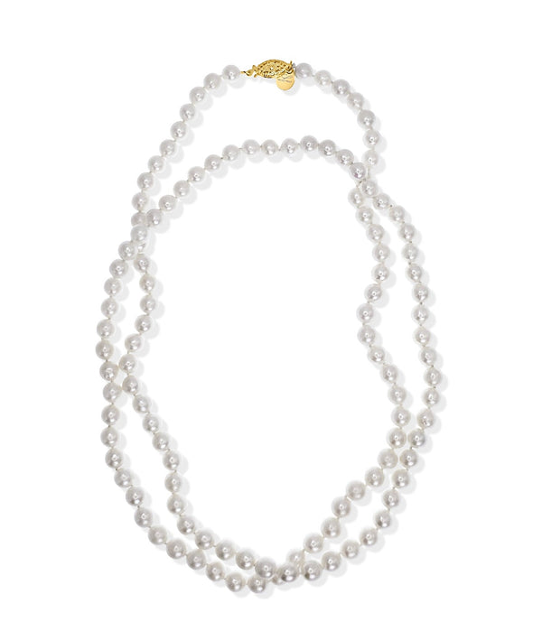 AAAA 7-8mm Akoya White Pearl Necklace 36 inches 14k Gold Clasp
