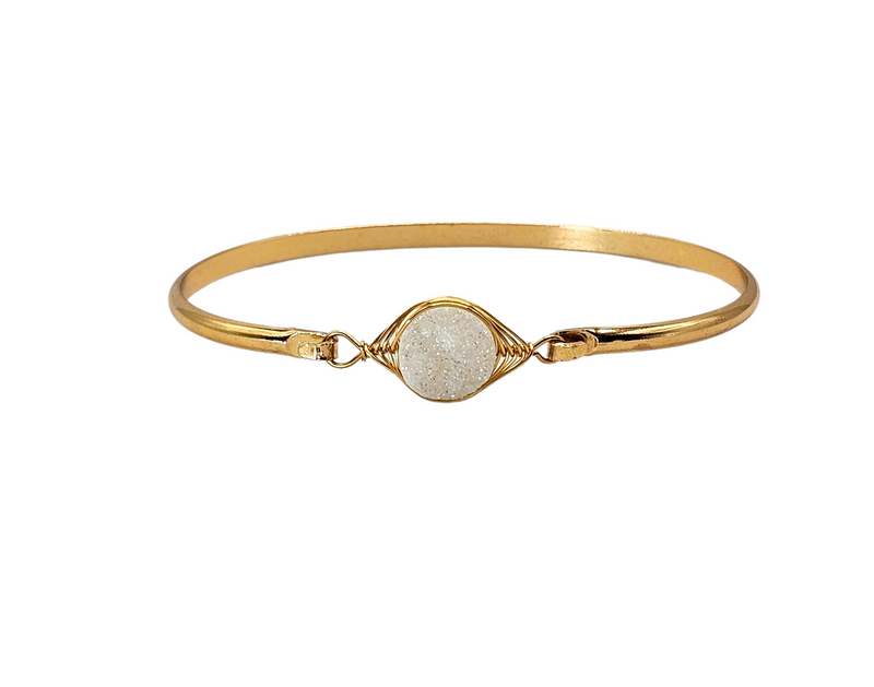 Dainty Round Quartz Druzy Stone Cuff Bangle