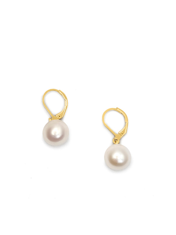 AAA 11mm Natural South Sea Round White Pearl Dangling Earrings