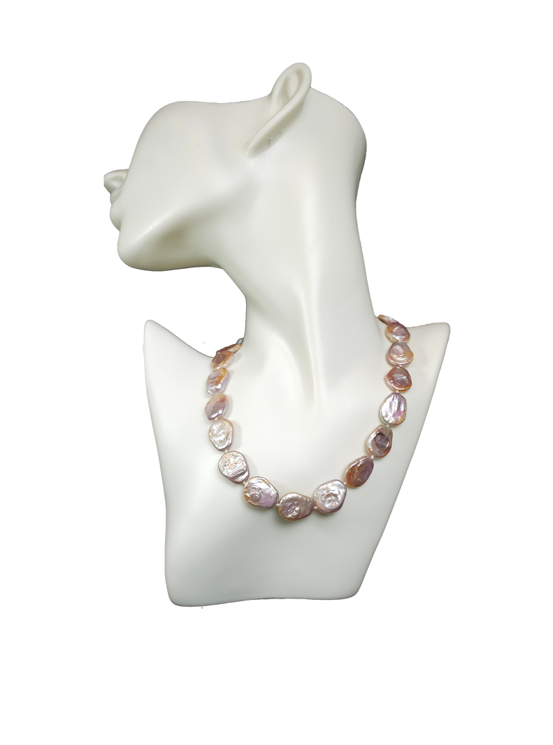 Natural Coin Freshwater 17-18mm Pearl Choker Necklace - White