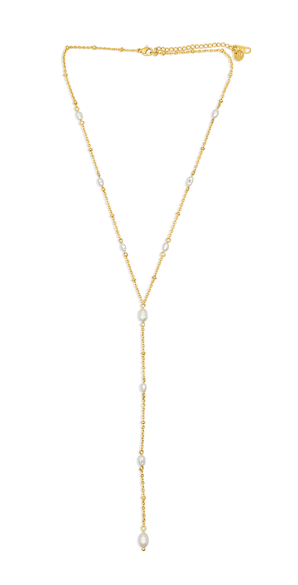 Dainty 14k Gold Filled Y Chain Baroque Freshwater Pearl Necklace