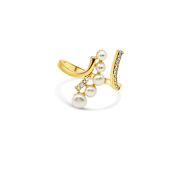 18k Gold Plated With Zircon Design Ring With Freshwater Pearls