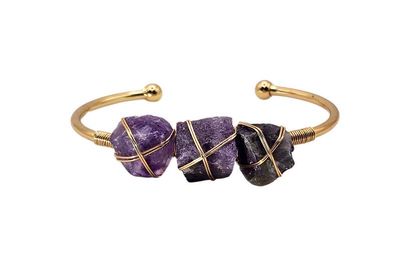 Wire-Wrapped Stone Nuggets Cuff Bangle - Medium