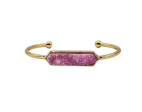 Natural Quartz Druzy Cuff Open Bangle