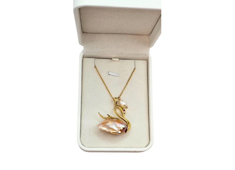 Swan - Large Freshwater Baroque Pendant on Dainty 18k Gold Filled Necklace