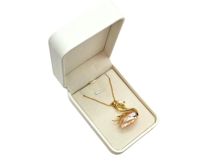 Swan - Large Freshwater Baroque Pendant on Dainty 18k Gold Filled Necklace
