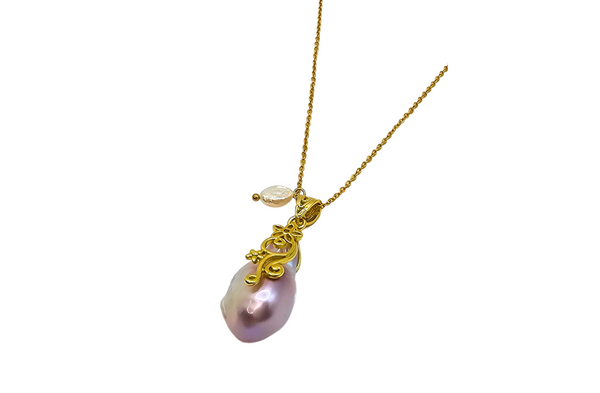 Aura - Large Freshwater Baroque Pendant on Dainty 18k Gold Filled Necklace