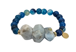 Large Semi-Precious Cut Nugget Agate Quartz Stones Bracelet