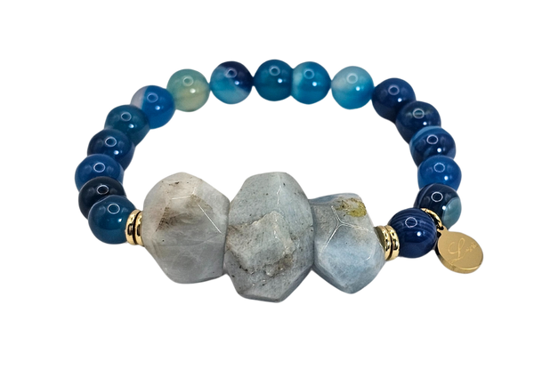 Large Semi-Precious Cut Nugget Agate Quartz Stones Bracelet