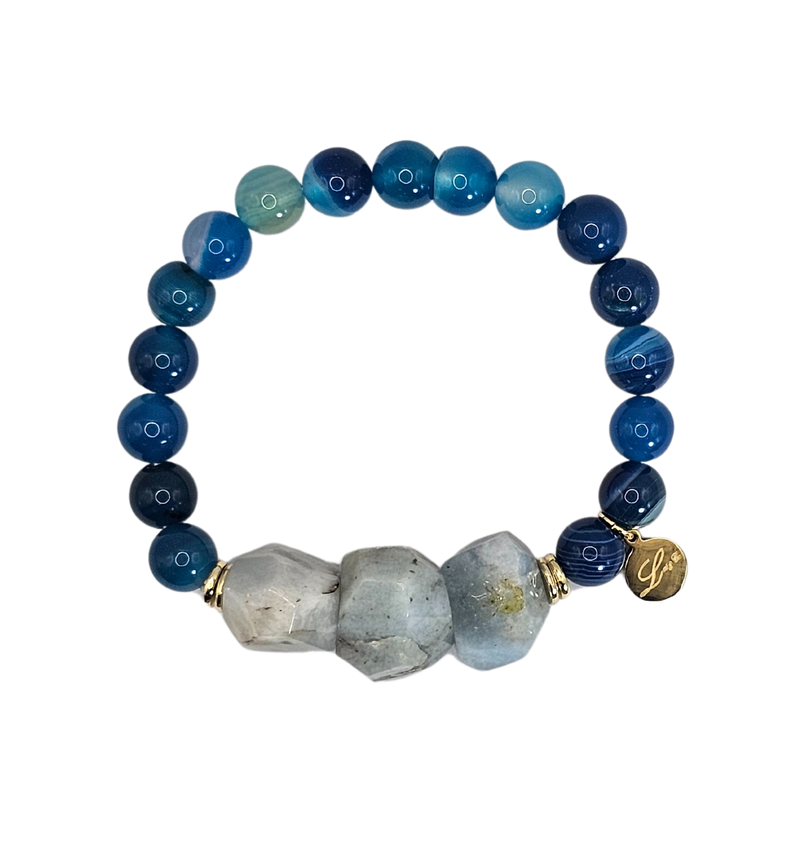 Large Semi-Precious Cut Nugget Agate Quartz Stones Bracelet