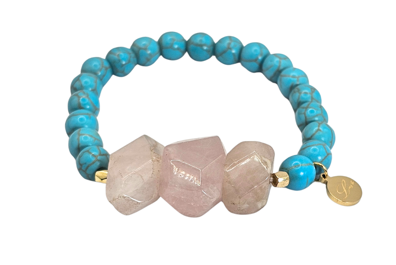 Large Semi-Precious Cut Nugget Agate Quartz Stones Bracelet