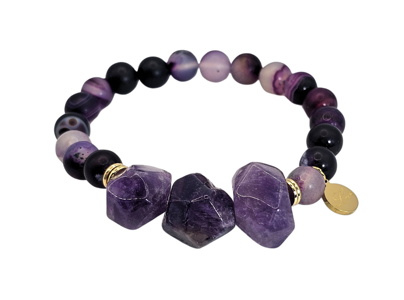 Large Semi-Precious Cut Nugget Agate Quartz Stones Bracelet