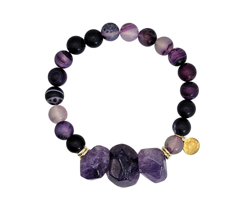 Large Semi-Precious Cut Nugget Agate Quartz Stones Bracelet