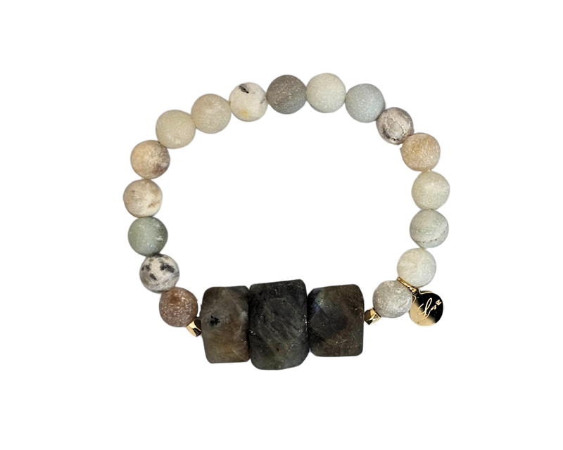 Large Semi-Precious Cut Nugget Agate Quartz Stones Bracelet