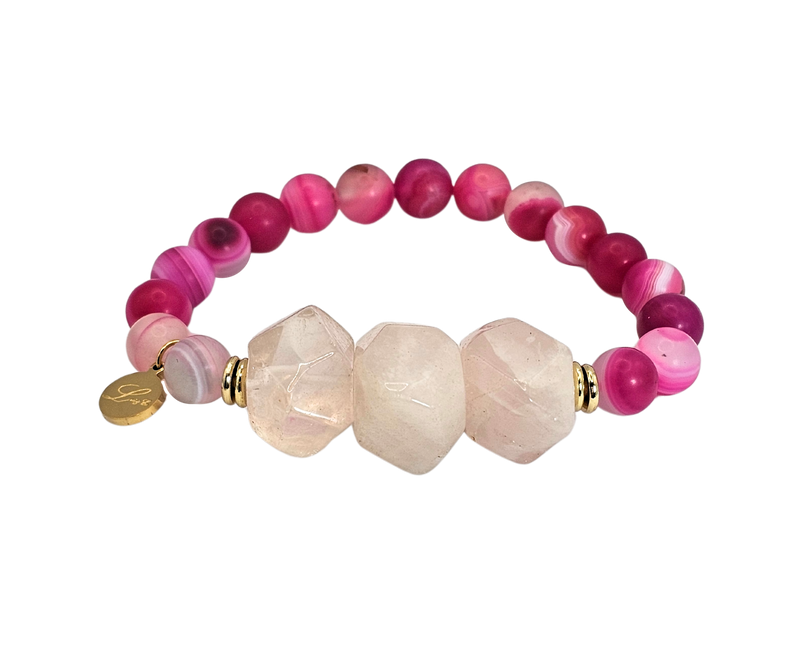 Large Semi-Precious Cut Nugget Agate Quartz Stones Bracelet