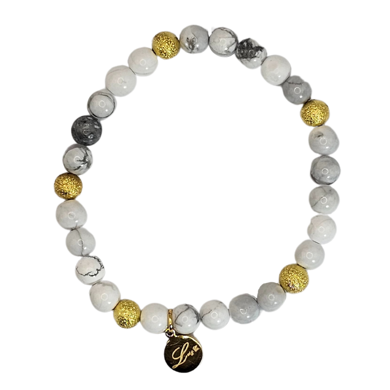 6mm Howlite & Gold Beads Bracelet