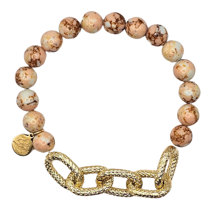 Big Gold Alloy Chain with Natural Jasper Stone Beads Bracelet