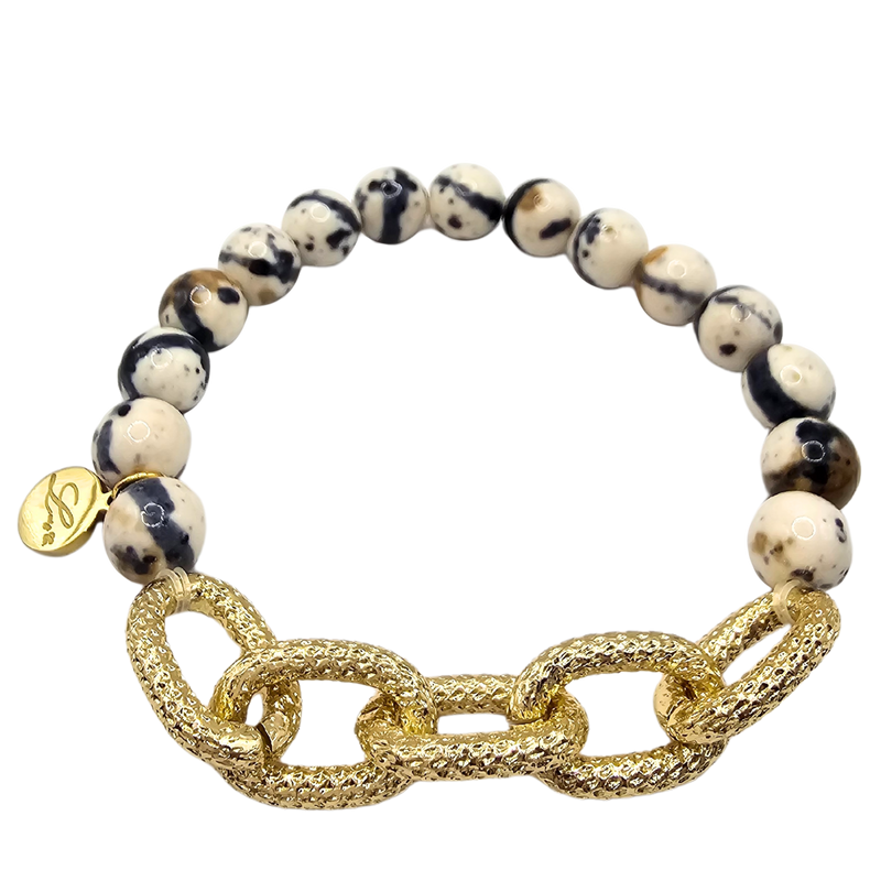 Big Gold Alloy Chain with Natural Jasper Stone Beads Bracelet