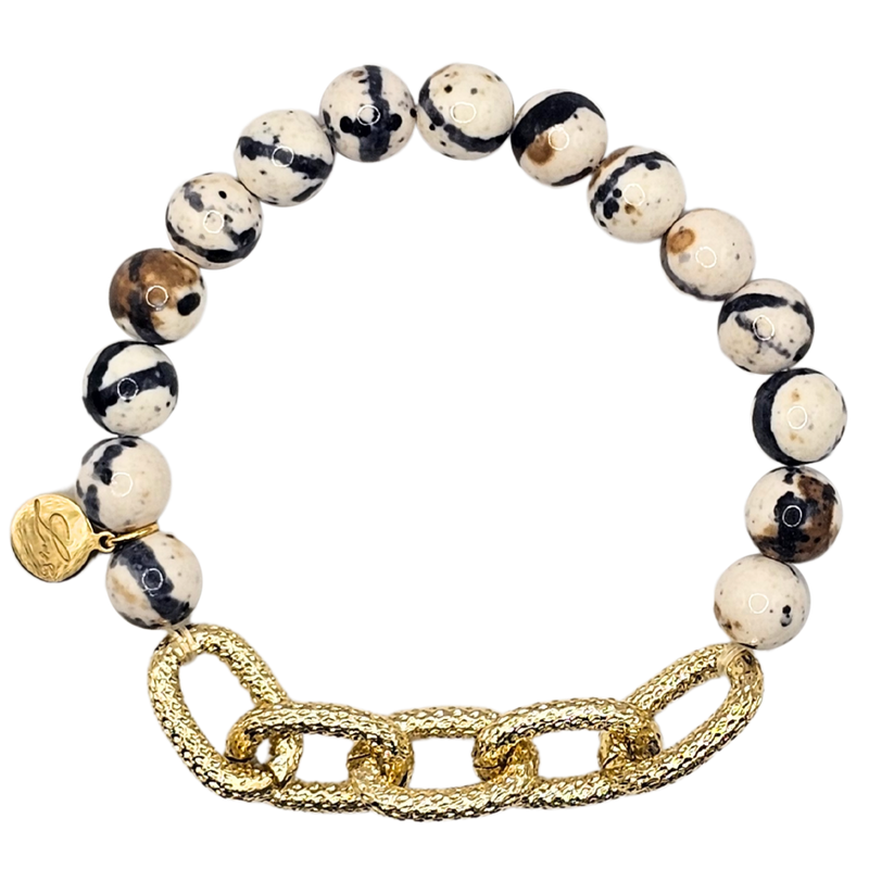 Big Gold Alloy Chain with Natural Jasper Stone Beads Bracelet